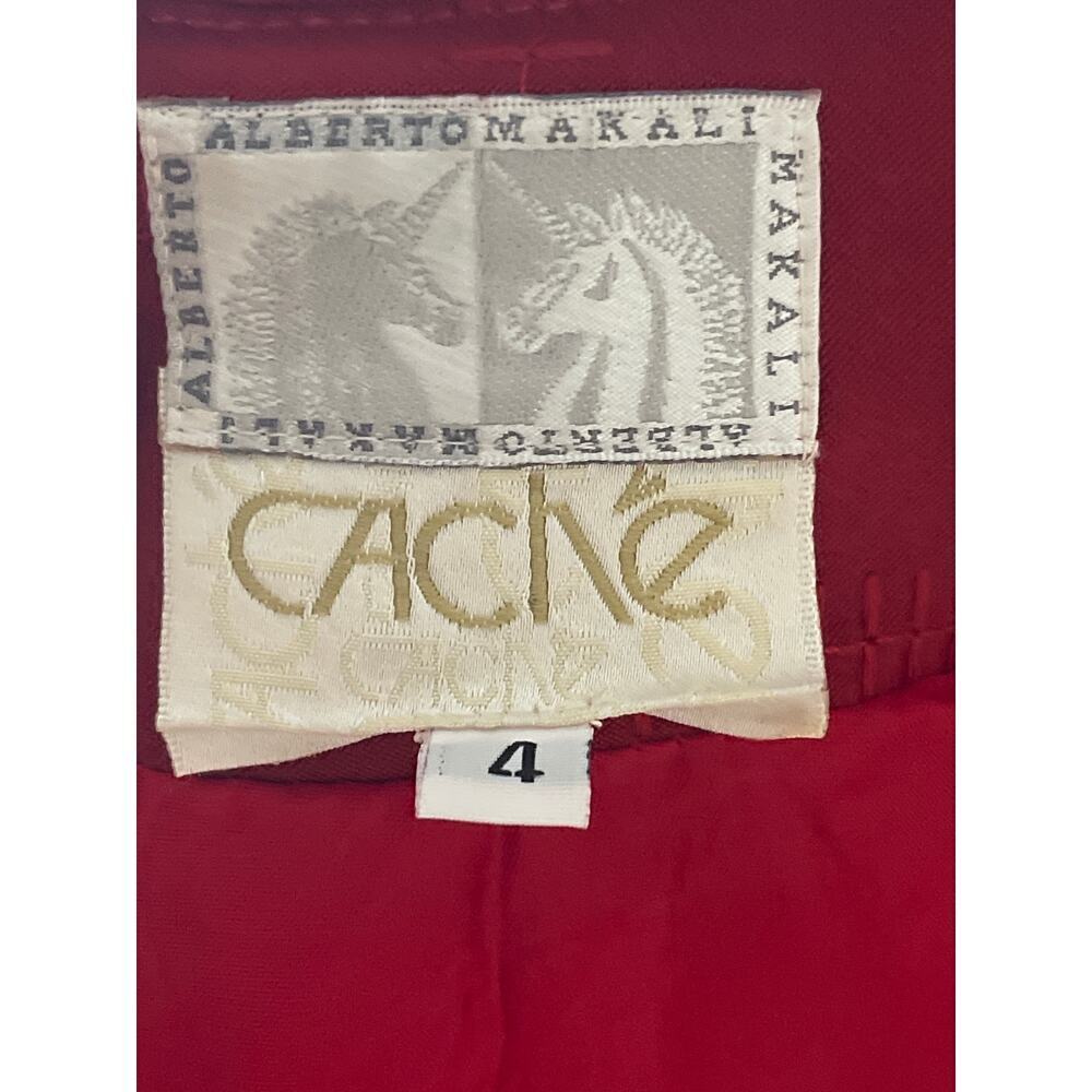 Cache Vintage Red Textured Button Front Cropped Jacket Women's Sz 4 Classic Chic - Picture 5 of 6